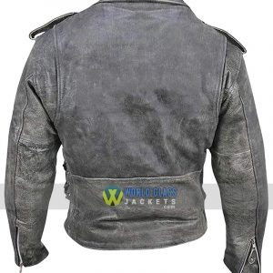 Belted Men's Biker Distressed Leather Jacket