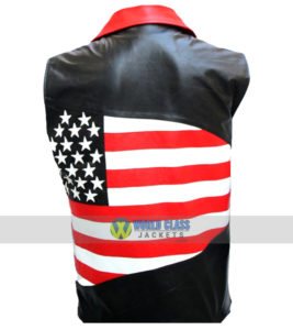 Mens American Flag Biker Leather Sleeveless Jacket