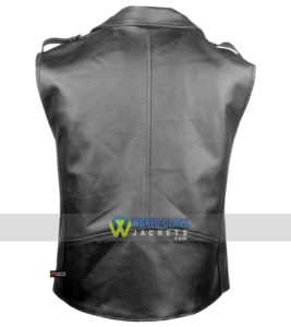 Men's Classic Black Leather Motorcycle Biker Concealed Carry Vintage Vest