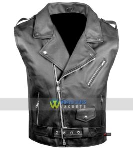 Men's Classic Leather Motorcycle Biker Concealed Carry Vintage Black Vest