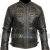 Mens Lambskin Leather Biker Style Casual Jacket Slim Fit Bowie Black Rub Off