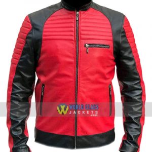 Men's Quilted Red and Black Faux Leather Designer Motorcycle Biker Jacket