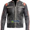 Mens Retro Vintage Cafe Racer Distressed Black Biker Motorcycle Real Leather Jacket