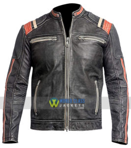 Mens Retro Vintage Cafe Racer Distressed Black Biker Motorcycle Real Leather Jacket