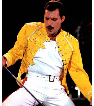 Mens Stylish Freddie Mercury Concert Strap Yellow Leather Jacket