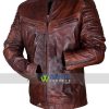 Retro Men Motorcycle Vintage Distressed Brown Biker Quilted Cafe Racer Leather Jacket