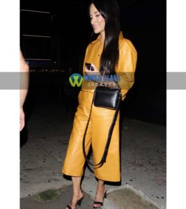 Buy Kacey Musgraves Yellow Leather Coat Pant at $100 Off Price