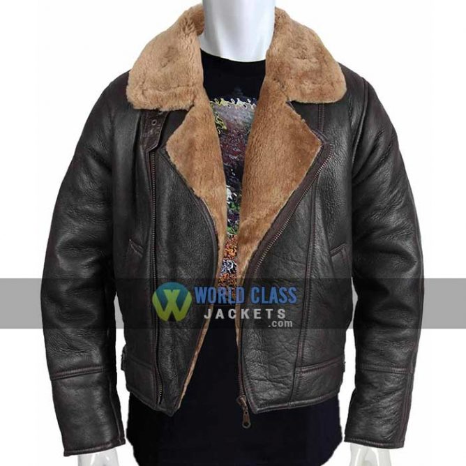 Mens B3 Brown Leather Fur Lining Bomber Jacket On Sale