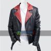 Black And Red Lapel Collar Slim Fit Mens Leather Jacket Sale