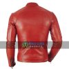 Mens Red Cafe Racer Slim Fit Leather Jacket On Off Price