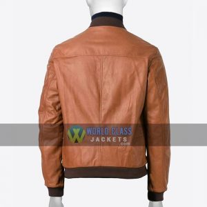 Mens Tan Brown Real Sheepskin Leather Bomber Jacket Online