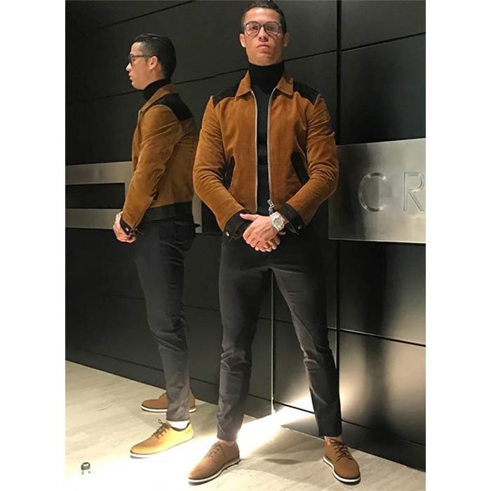 Get Cr7 Cristiano Ronaldo Brown Suede Leather Jacket