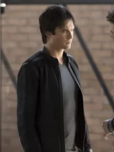 Damon Salvatore The Vampire Diaries Black Leather Jacket