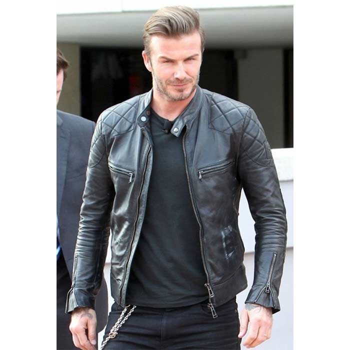 Shop David Beckham Black Biker Leather Jacket