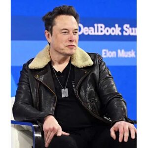 Buy Elon Musk Shearling Fur Collar Black Leather Jacket at Sale