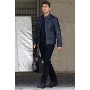 Get Tom Cruise Blue Biker Leather Jacket Online