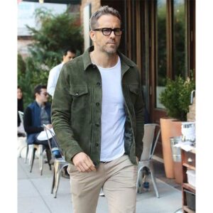 Shop Ryan Reynolds Green Suede Leather Jacket Online