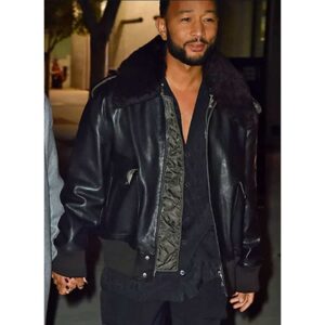 Shop John Legend A2 black bomber leather jacket