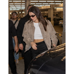 Buy Kendall Jenner Oversized Bomber Suede Leather Jacket