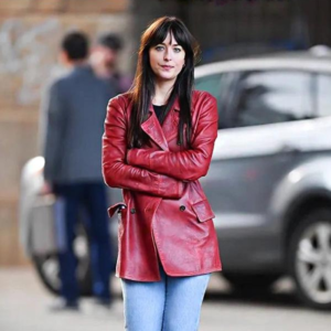Dakota Johnson Madame Web Maroon Jacket on Sale