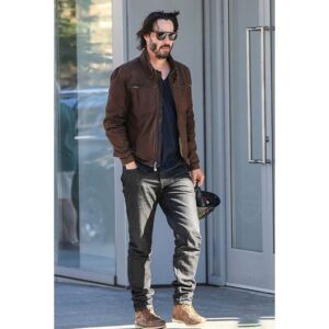 Get Keanu Reeves Brown Biker Leather Jacket