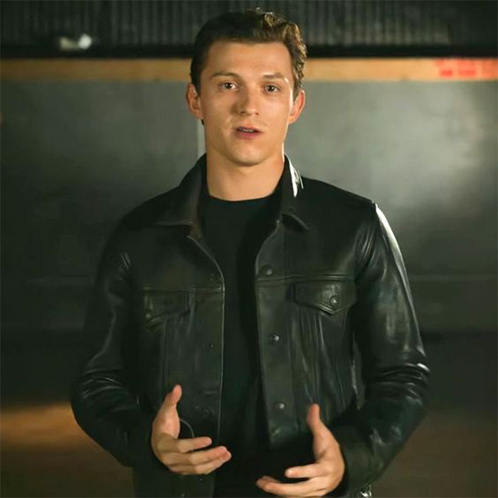 Get Tom Holland Black Leather Jacket from Movie Uncharted