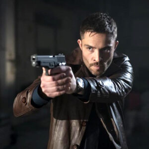 Ed Westwick Brown Leather Jacket from DarkGame 2024 at Sale
